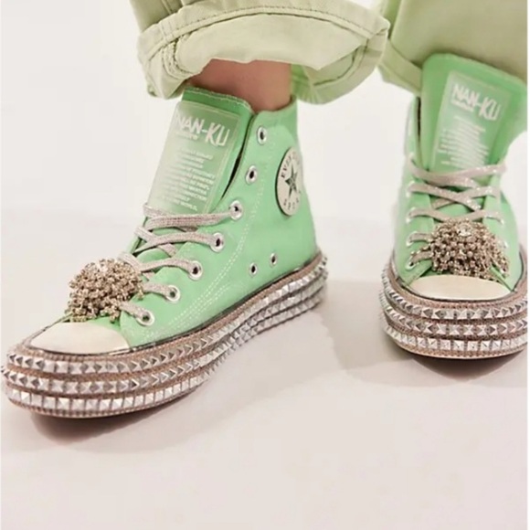 Free People Nan-Ku Cruise Studded Spring Mint High Top Sneakers Shoes Size 37 - Picture 1 of 15